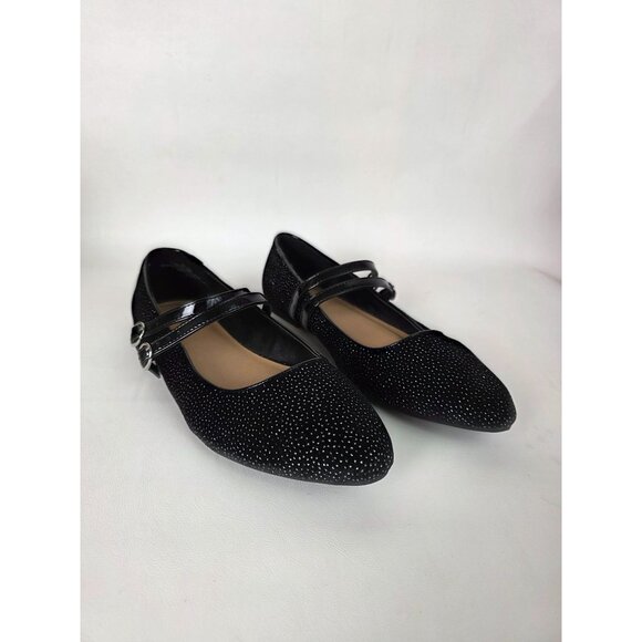 Torrid Womens Mary Jane Flats Double Strap Black Velvet Glitter 8 WW - Picture 1 of 10